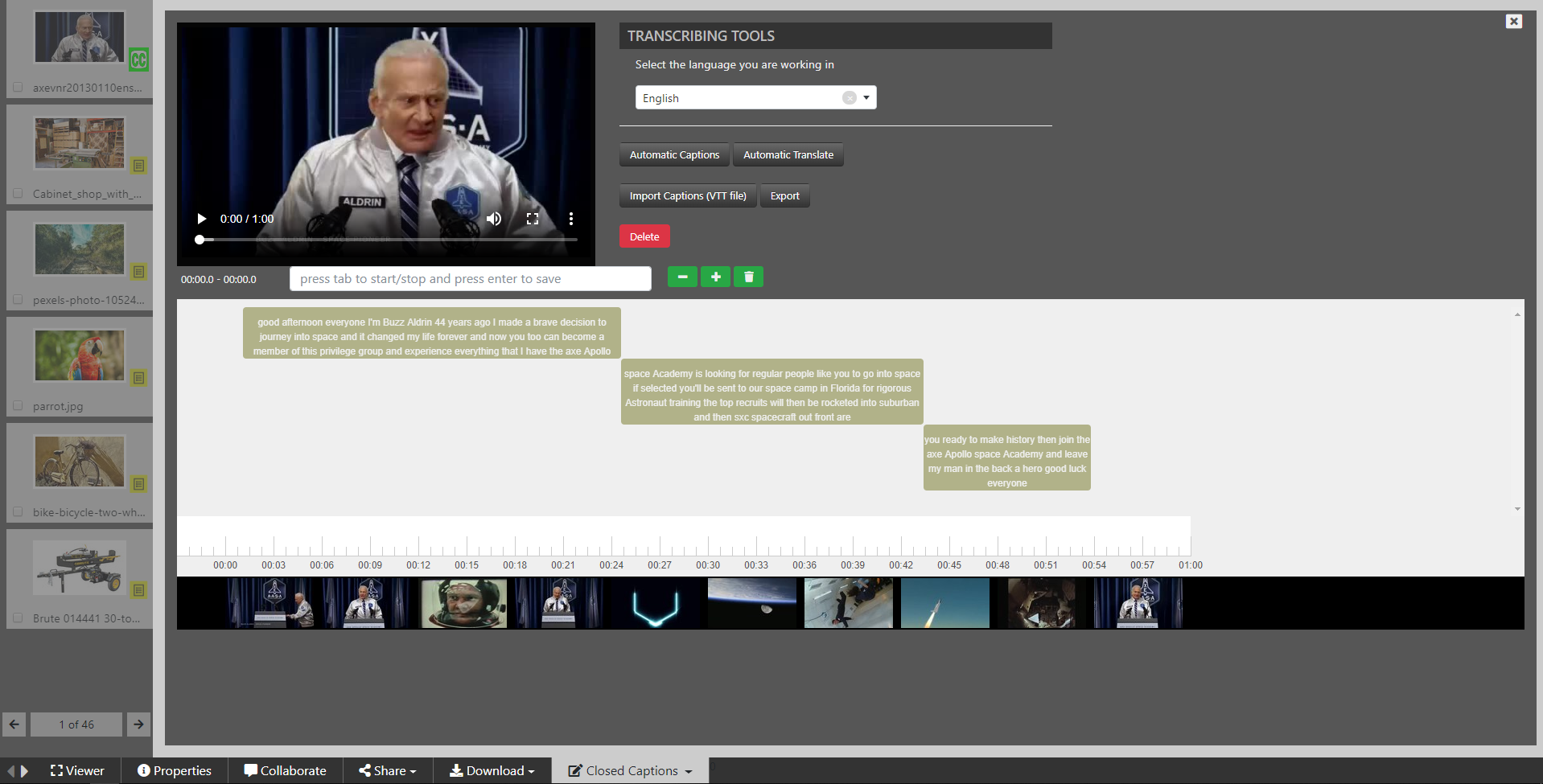 closed caption video editor for Entermedia